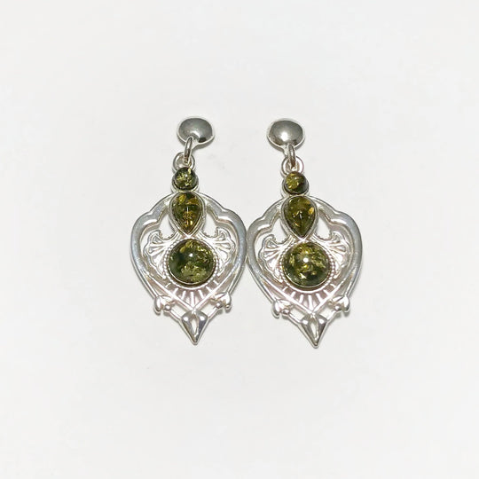 Green Amber Stud Earrings