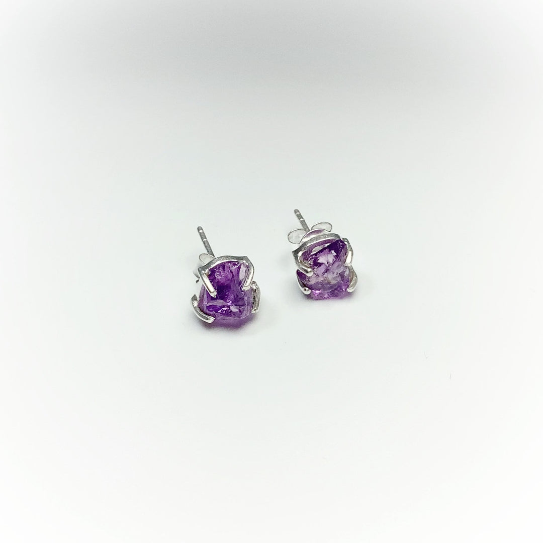 Raw Amethyst Stud Earrings