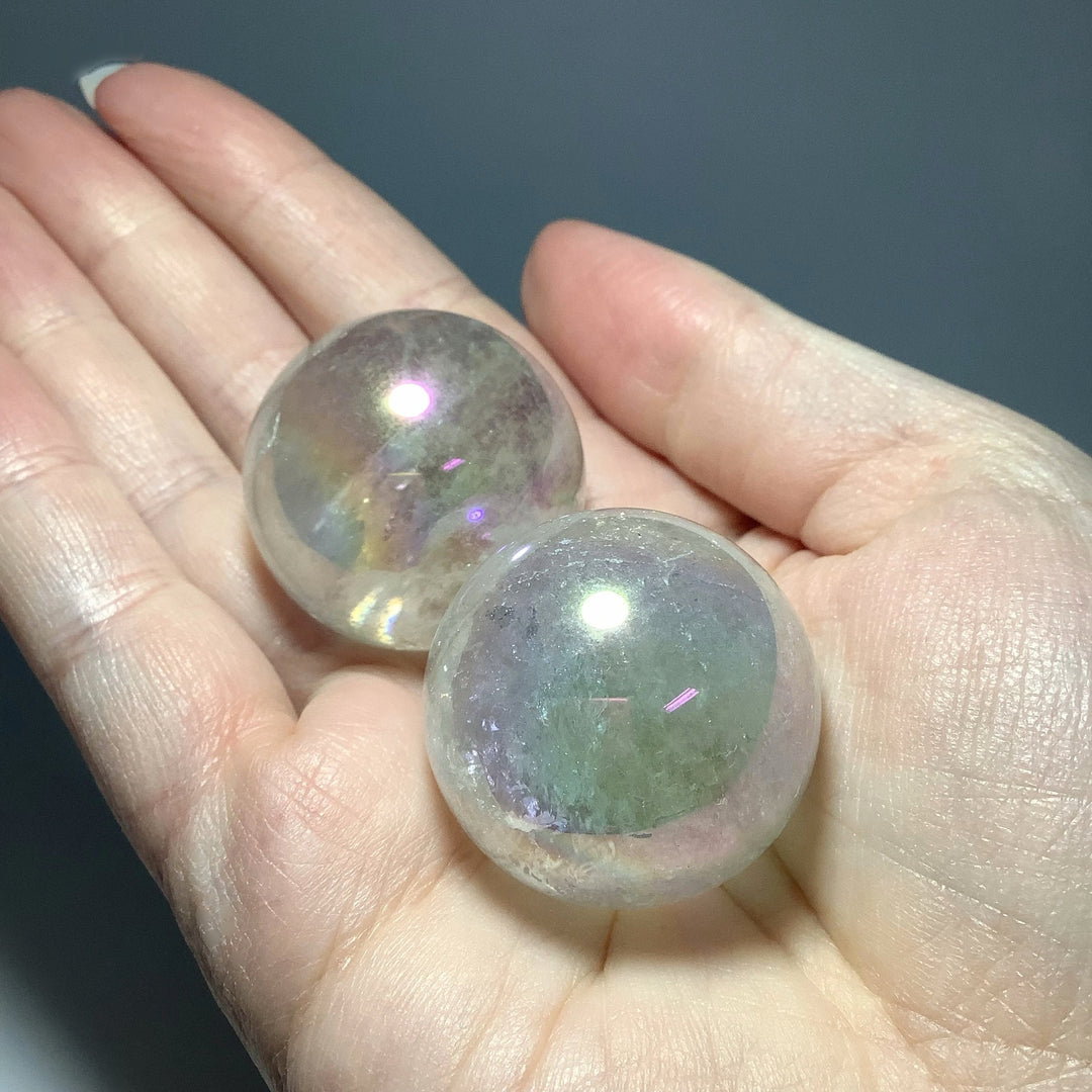 Opalescent Aura Quartz Sphere at $79 Each