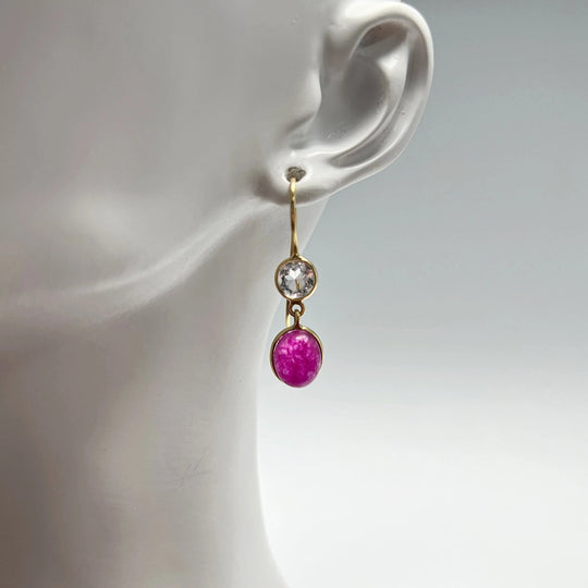 Pink Jade and Quartz Dangle Earrings