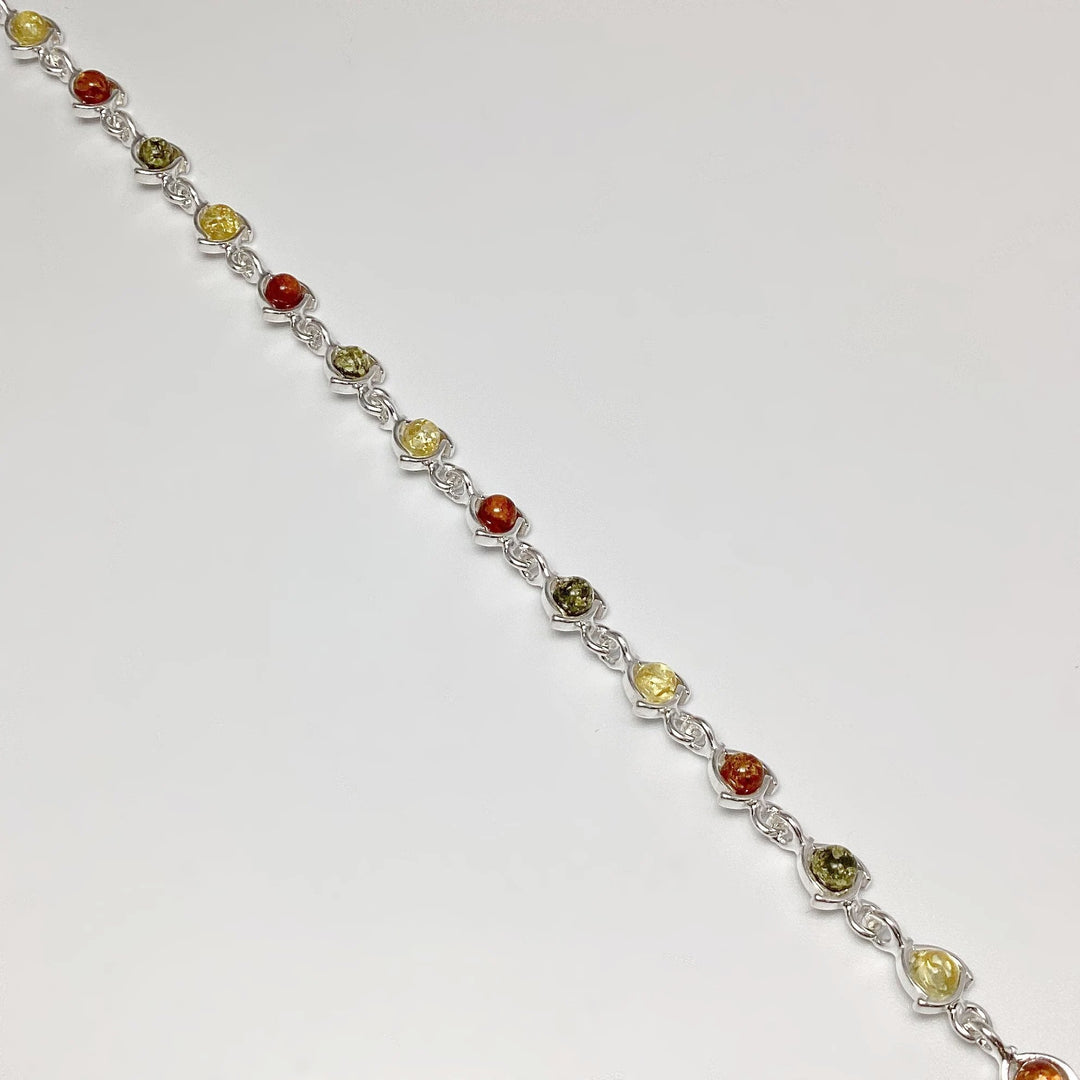 Mixed Amber Sterling Silver Bracelet