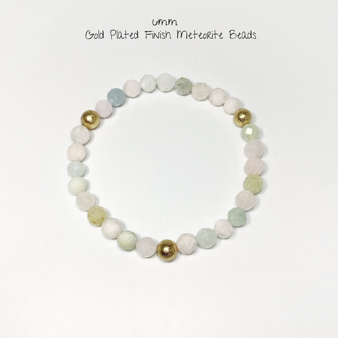 Faceted Morganite with Muonionalusta Meteorite Beaded Bracelet - 6mm