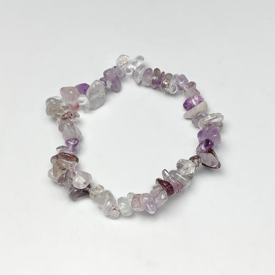 Mixed Purple Rutilated Quartz Chip Beaded Bracelet