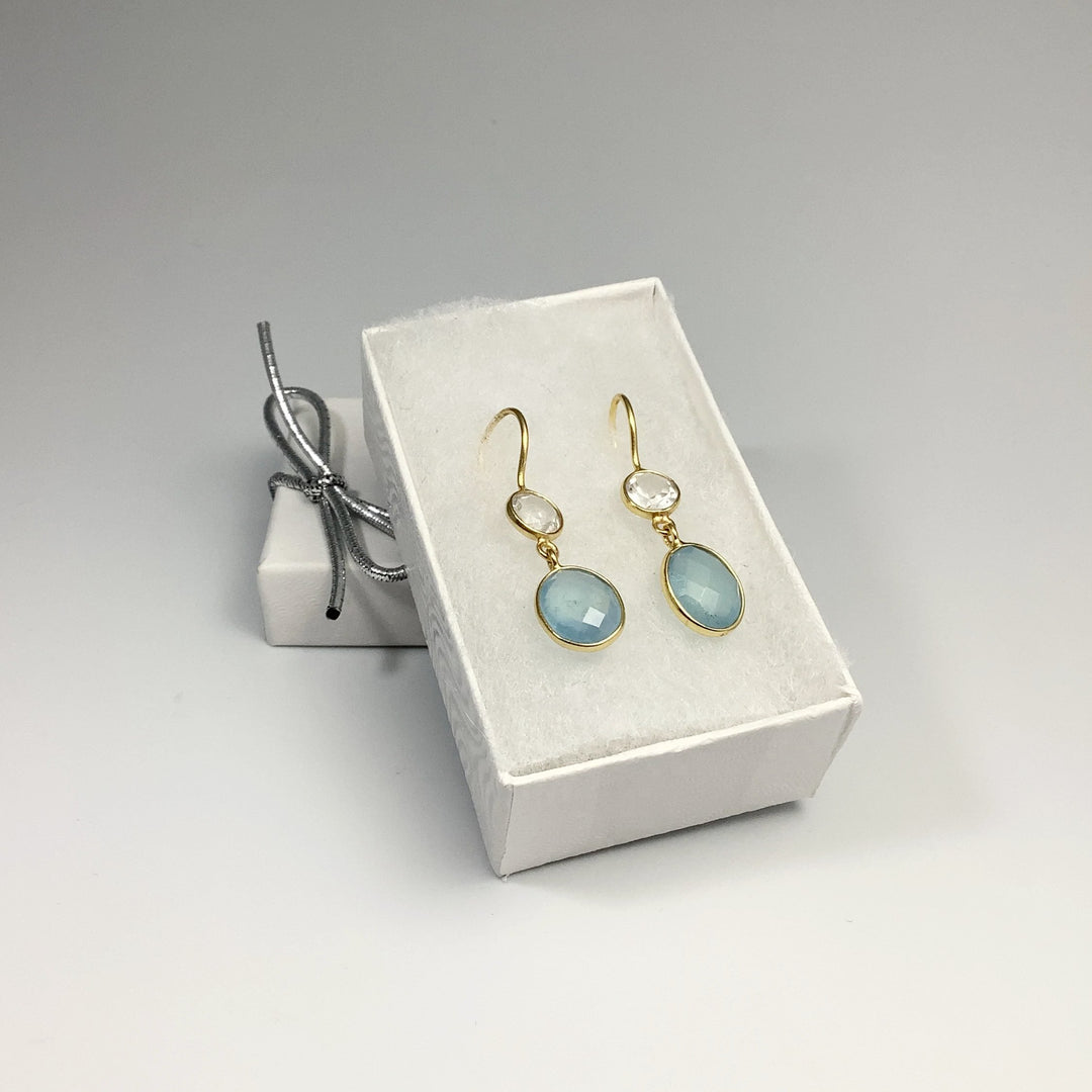 Aquamarine and Clear Quartz Dangle Earrings