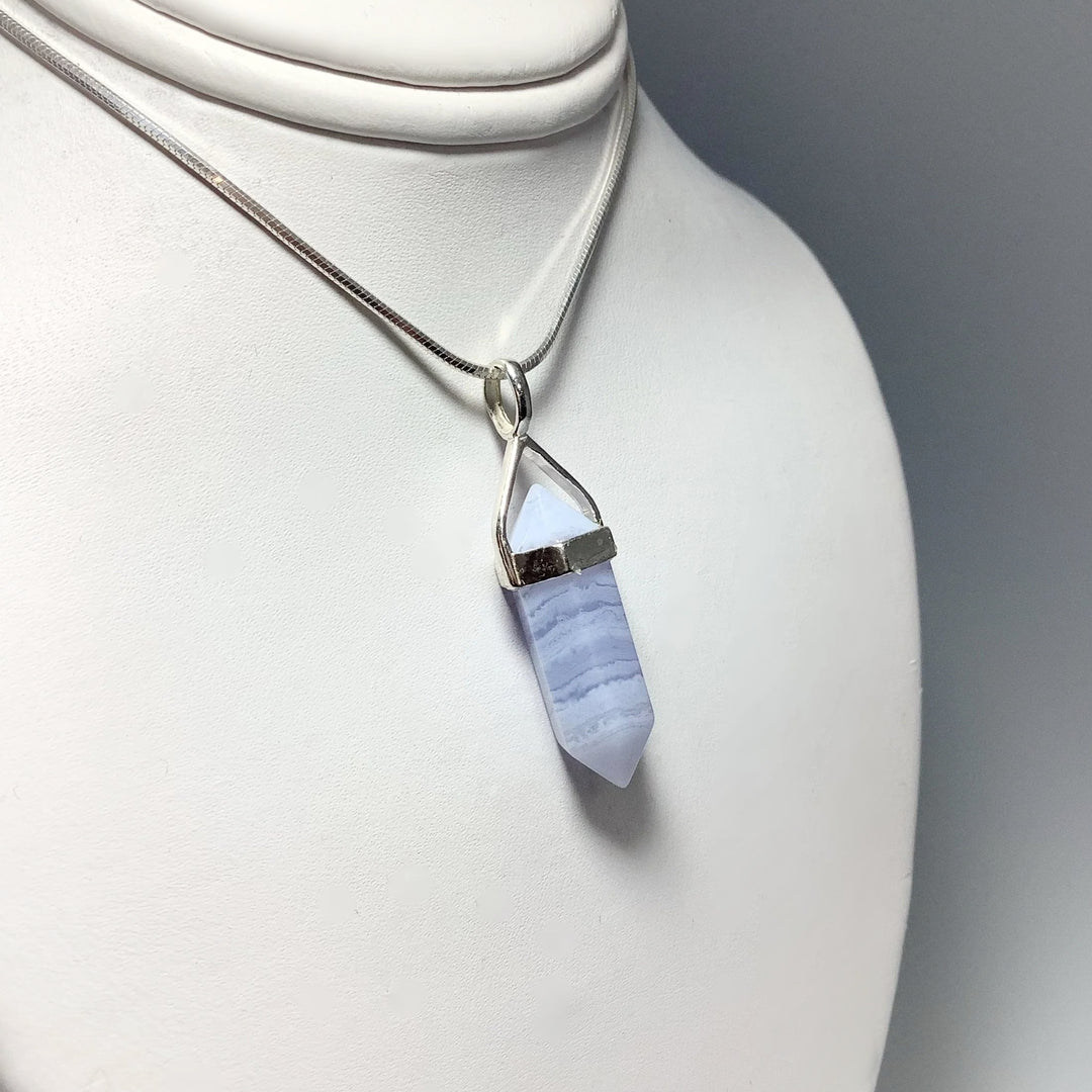 Blue Lace Agate Double Terminated Point Pendant