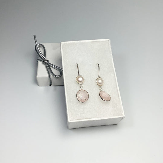 Rose Quartz and Pearl Dangle Earrings