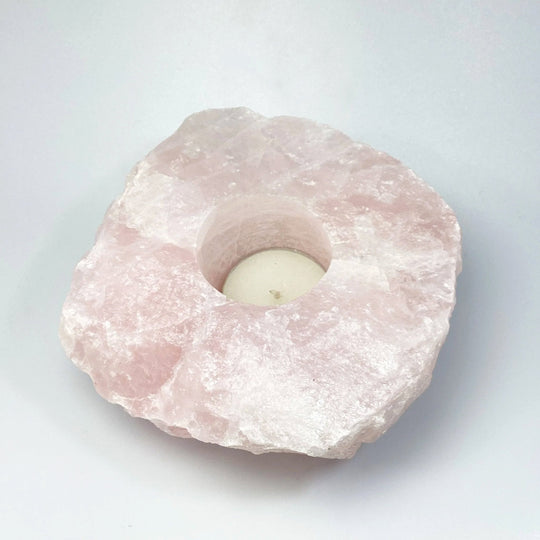 Raw Rose Quartz Candle Holder