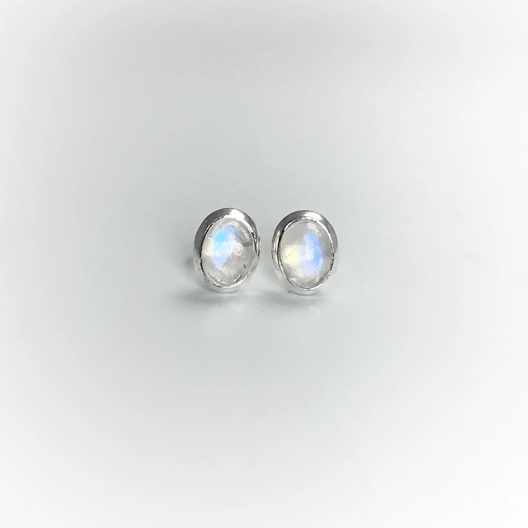 Rainbow Moonstone Stud Earrings