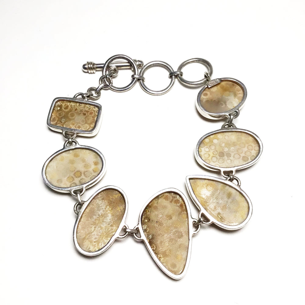 Fossilized Coral Sterling Silver Bracelet