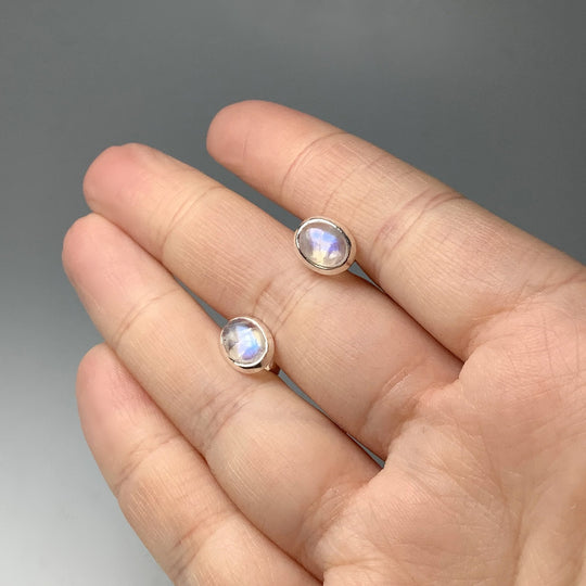 Rainbow Moonstone Stud Earrings