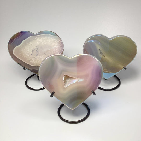 Rainbow Agate Heart on Stand at $85 Each