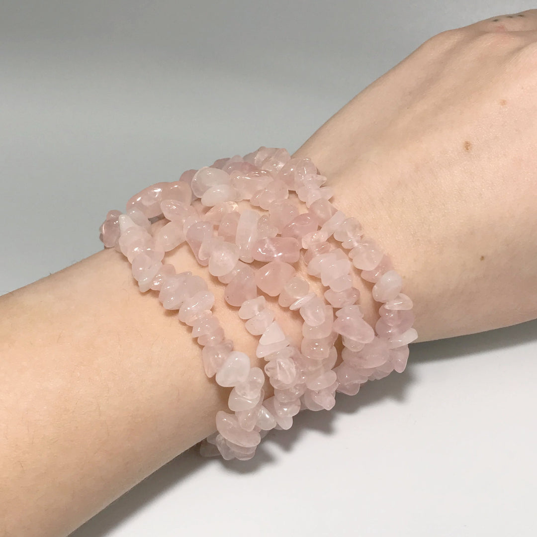 Rose Quartz Chip Beaded Bracelet