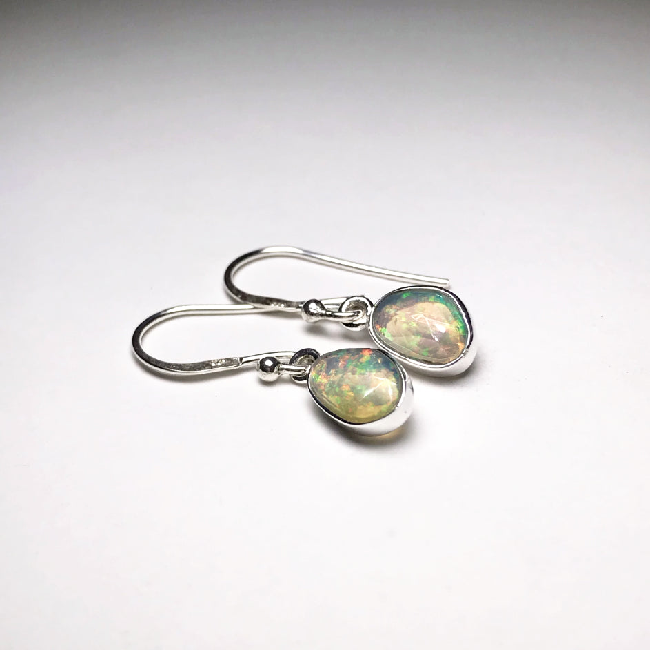 Ethiopian Fire Opal Freeform Faceted Dangle Earrings