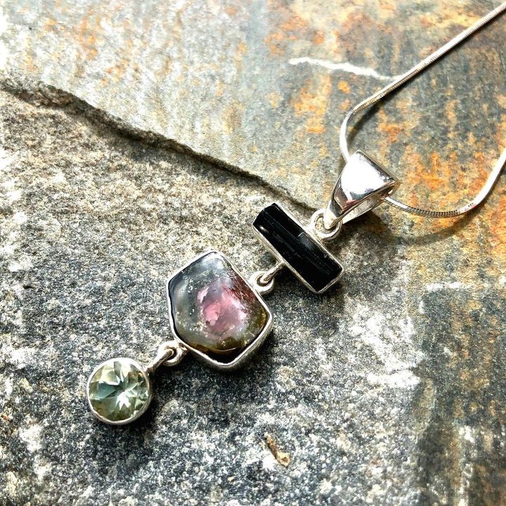 Mixed Tourmaline and Green Amethyst Pendant